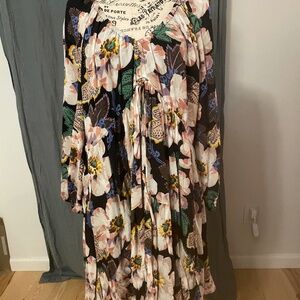 Black floral print babydoll style dress